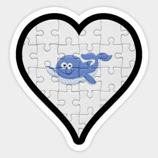 Jigsaw  Whale Heart Design - Fish Whale Sticker